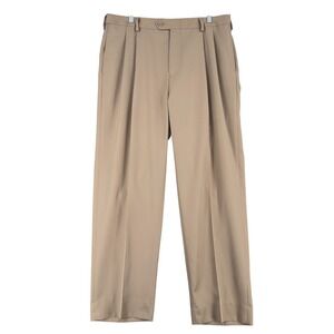 Jos A Bank Traveler Mens Khaki Pleated Dress Pants 36W 32L Polyester